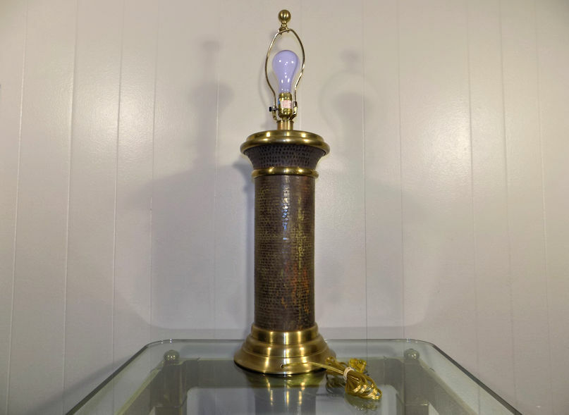 Chapman brass & hammered metal lamp Brutalist Modernist Paul Evan era 1993