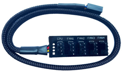 PC Cooling Case Fan Splitter Computer CPU Hub 3 4 Pin Cable Back Sleeved 14 Inch