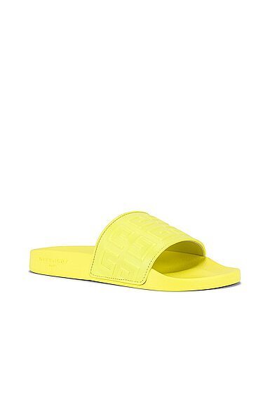 Pre-owned Givenchy $450 Men's  4g Logo Pool Slides Flat Sandals Slippers Yellow 9/42