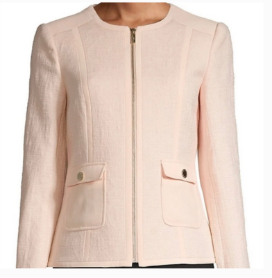 Karl Lagerfeld Paris Jacquard Zip Jacket Padded Shoulders NWT Peach Pink