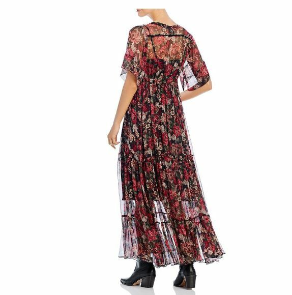 Pre-owned Johnny Was Rachel Silk Chiffon Button- Down Maxi Dress Remov Slip Multi M Last In Black Multi