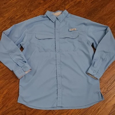 COLUMBIA Men's Blue PFR Omni-Shade Long Sleeve Button-Up Vented Fishing Shirt