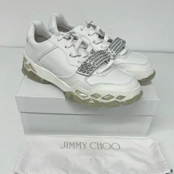 Pre-owned Jimmy Choo Men's White Diamond X Strap Low-top Sneakers (eu45/us12)