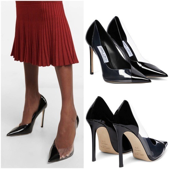 箱付 JIMMY CHOO ネイビー スエード ハイヒール 38 25 ルーミー Jimmy Choo Women's Black Cass 95 Leather/ Patent Leather