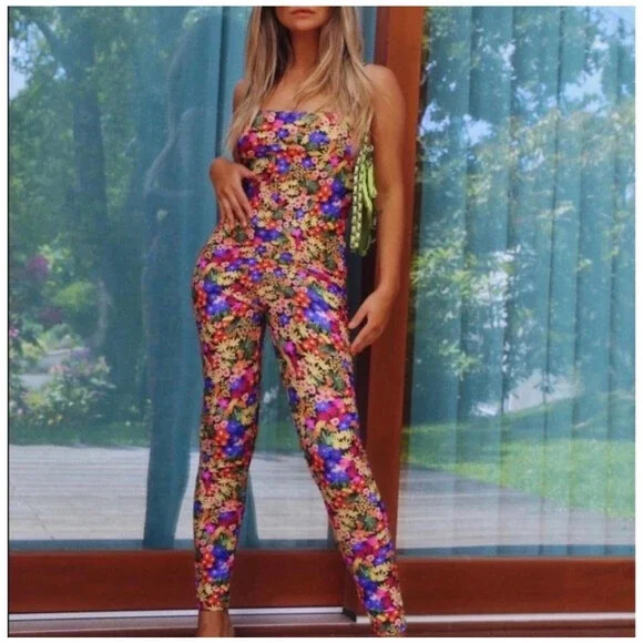 ZARA NEW FLORAL PRINTED STRETCH JUMPSUIT SIZE S REF. 5039