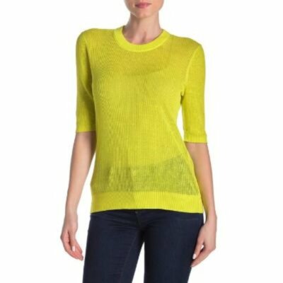 Veronica Beard Womens Chartreuse Crew Elbow Sleeve Linen Blend Sweater Sz S NWT