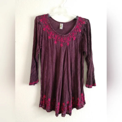 India Boutique Gauzy Top Purple Embroidered Hippie Boho One Size up to Medium