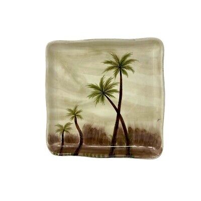 Tabletops Gallery Bahamas Square Palm Trees Platter. Hand Painted. Hand Crafted.