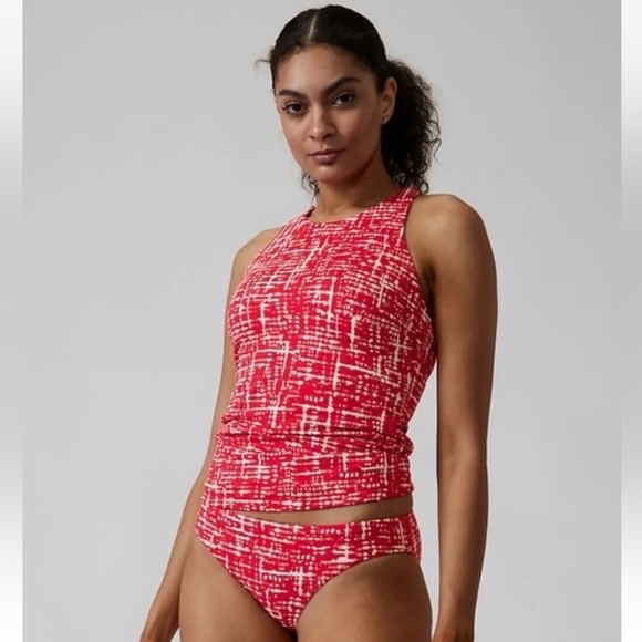 

ATHLETA Maldives Бюстгальтер-чашка Танкини 36 BC | Шибори Матадор Красный #657735 НОВИНКА