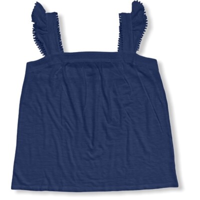 Style & Co Women Large Navy Blue Embroidered Flutter Strap Tank Top NWT