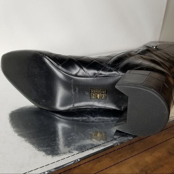 Pre-owned Sigerson Morrison Women's Black Paislee Croc Leath Knee High Boot 37- 0162, 0163