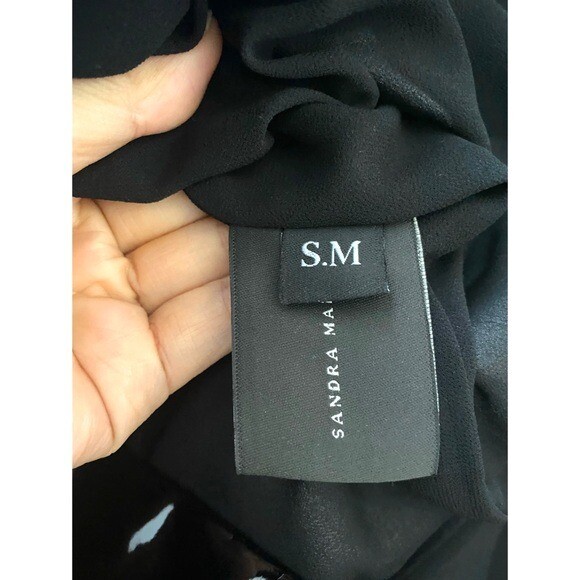 Pre-owned Sandra Mansour Faux Patent Leather Ruffled Dress Size 38 (us4) Run Small In Black
