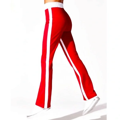 Carbon38 Women s Red High Rise White Side Stripe Flare Track Pants Size M NWT