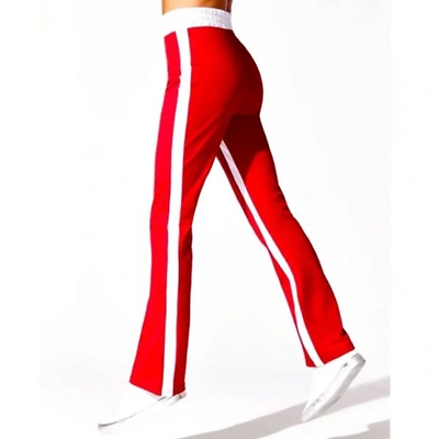 Carbon38 Women's Red High-Rise White Side Stripe Flare Track Pants Size M  NWT