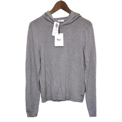 Aritzia Tna Adri Merino Wool Hooded Pullover Crop Sweater Womens Large Gray