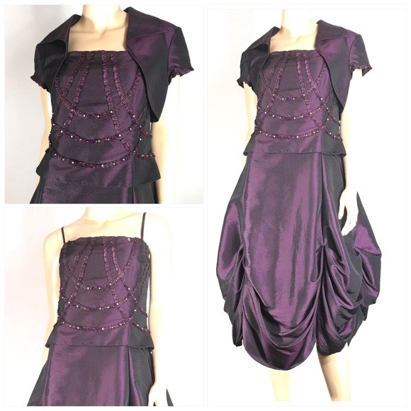 KM COLLECTIONS BY MILLA BELL Purple Ball Gown Formal Dress Pickups & Shrug Sz 14