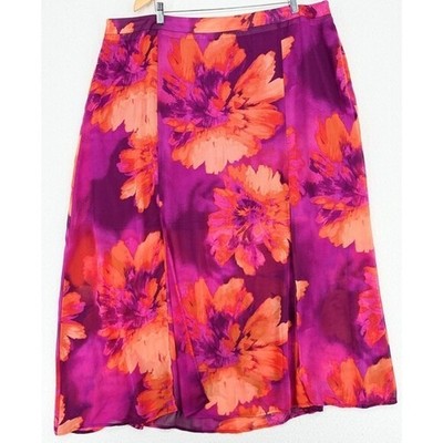 Chico's Purple Orange Floral Chiffon Maxi Skirt Side Slit Size 4 XL Plus Size