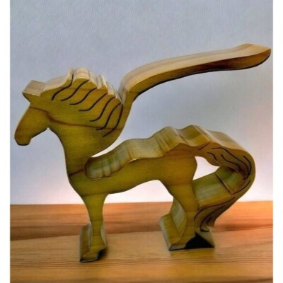 Vintage Modern Art Wood Sculpture of Horse Signed Y. Moore 10/84 Figurine Statue