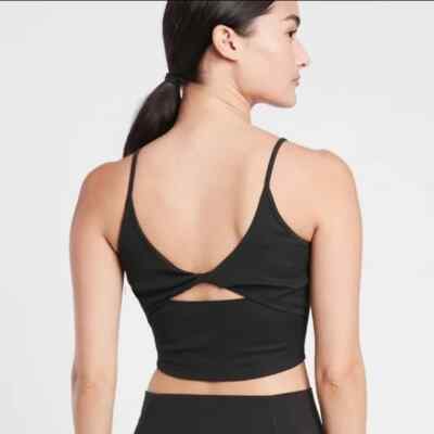 ATHLETA Powervita Karma Rib Twist Crop Tank Black 1X 18 NWT 
