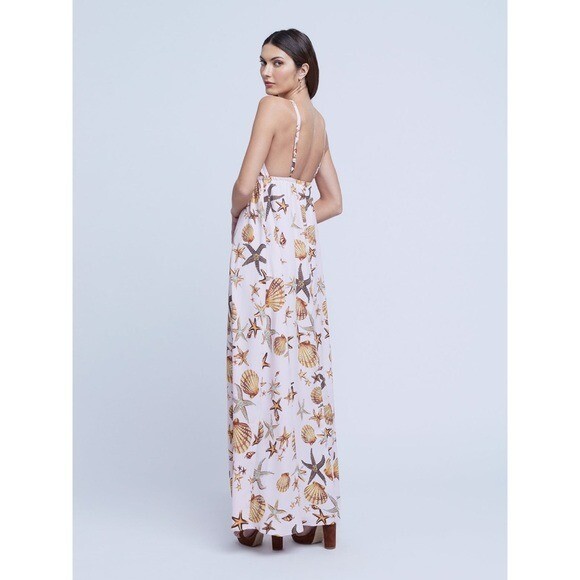 Pre-owned L'agence Sachi Shell-print Maxi Dress Size L In White
