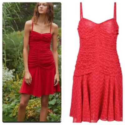 Jill Stuart Ruched Eyelet Red Dress Sz 10