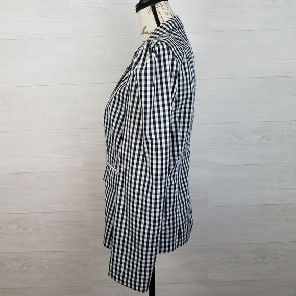 WHO WHAT WEAR Gingham Silky Blazer NWT Size Large White Black Puffy Shoulder
