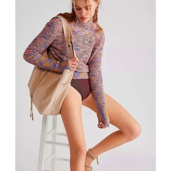 NWT Free People $98 Small BLAIR SPACEDYE SWEATER Candy Combo
