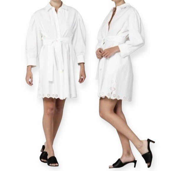 Pre-owned Max Mara Corinto Linen Blend White Button Down Belted Shirt Dress Size L