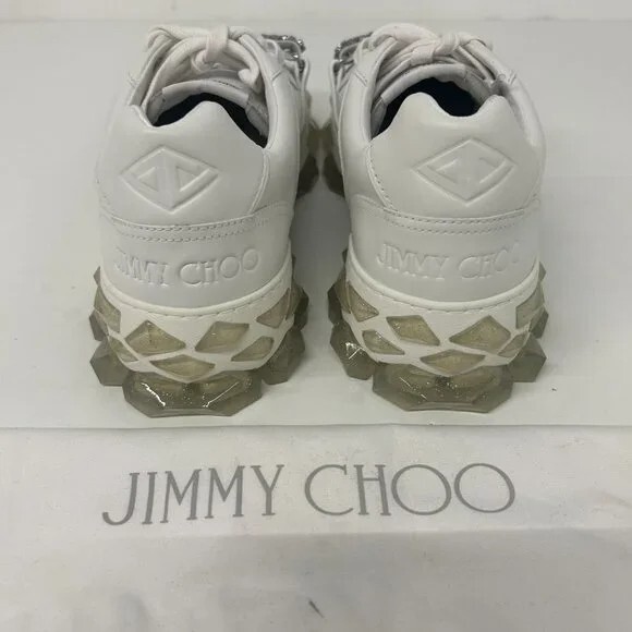 Pre-owned Jimmy Choo Men's White Diamond X Strap Low-top Sneakers (eu45/us12)