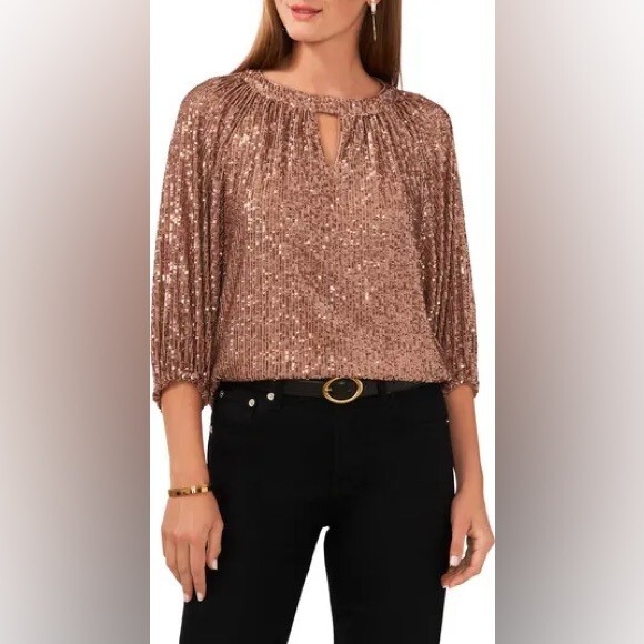 ブラウス Sequinned ribbon blouse CORIRESHA Women's Sparkly Sequin Top Tie Bow Long Sleeves
