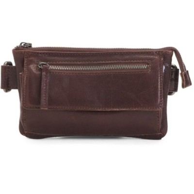 SPIKES & SPARROW Leather Front Zip Big Waist Belt Bag Fanny Pack Dark Brown new