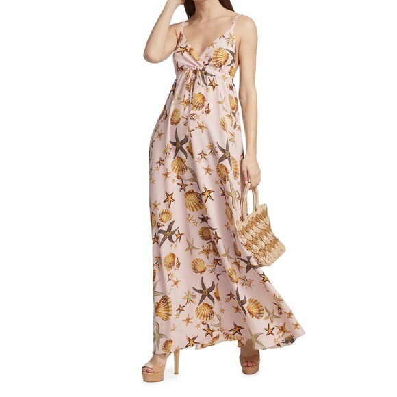 Pre-owned L'agence Sachi Shell-print Maxi Dress Size L In White