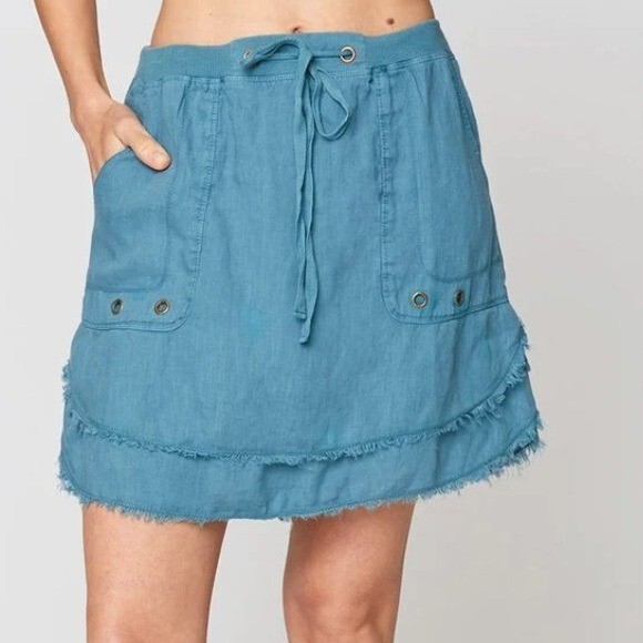 XCVI Hargen Tiered Linen Lagenlook Skirt in Northern Sky