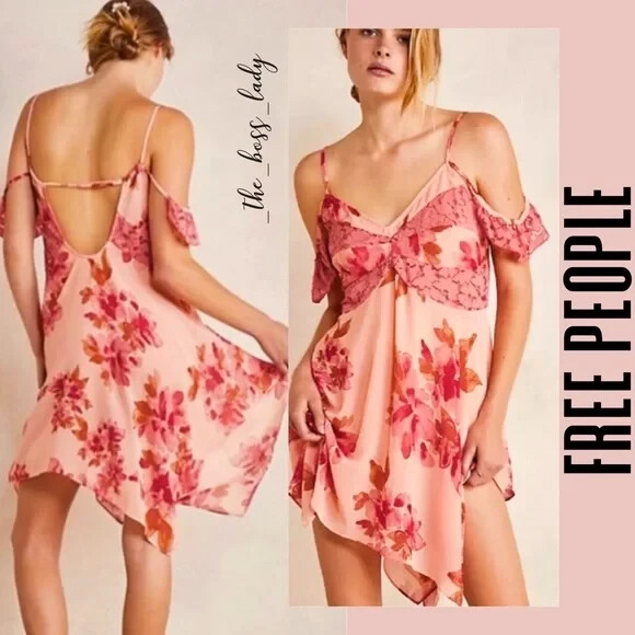 

Платье-комбинация с трапецией и кружевом FREE PEOPLE с интимным цветочным принтом Monday Morning, Multicolor