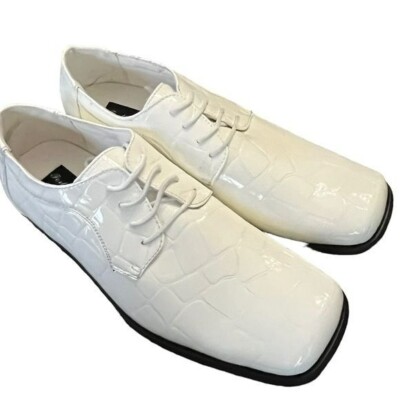 Fortino Landi Crocodile Embossed Square Toe Dress Shoes NWT Men's Size 13 White
