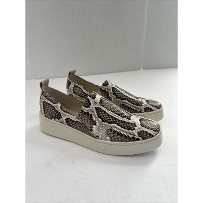 VINCE. Womens 6 Beige Snake 1'' Platform Saxon Wedge Slip On Leather Sneakers