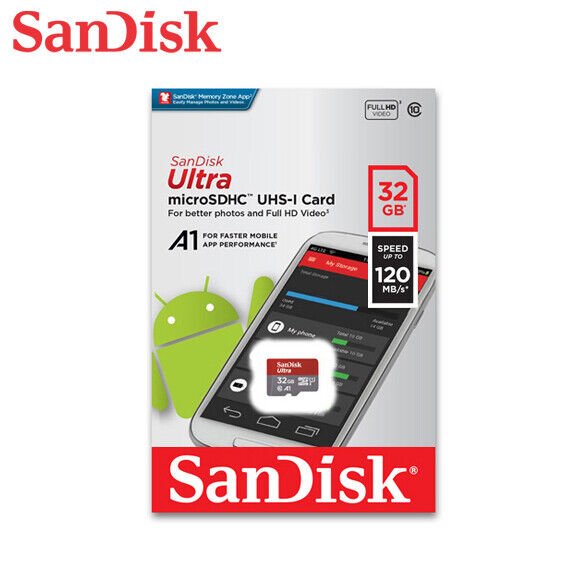 New Sandisk Ultra 16gb 32gb 64gb A1 Micro Sdhc/Sdxc Card Uhs-I C10 Full Hd Video