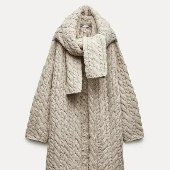 ZARA 100% WOOL CABLE KNIT COAT | eBay