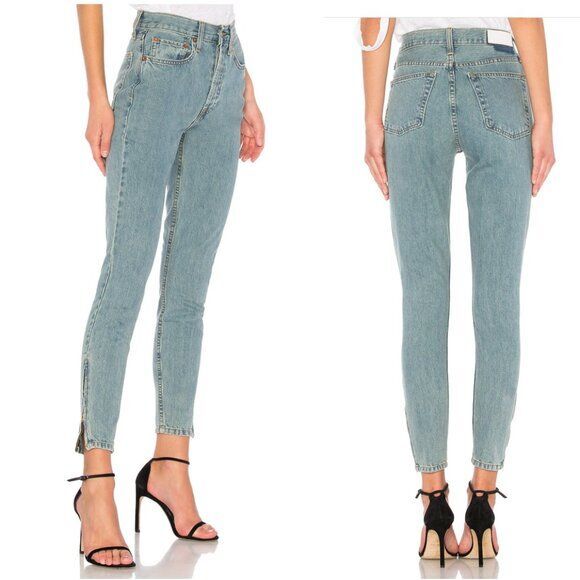 リダンRe/Done High Rise Straight Cuffed RE/DONE Jeans | High Rise Loose in Bleach Destroy