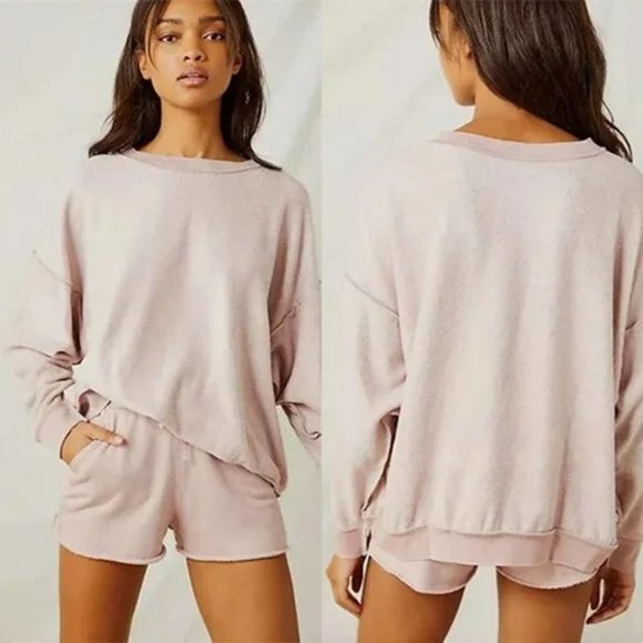 

Флисовый свитшот оверсайз FREE PEOPLE Intimates Rose Water Kelly, пуловер, Розовый