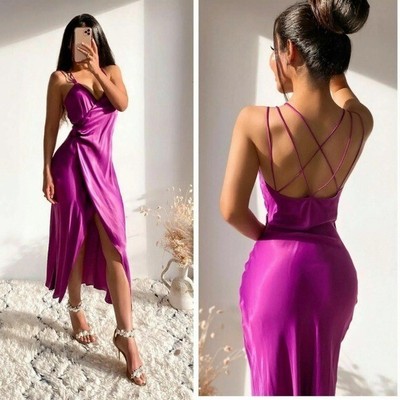 Purple satin cocktail best sale dress