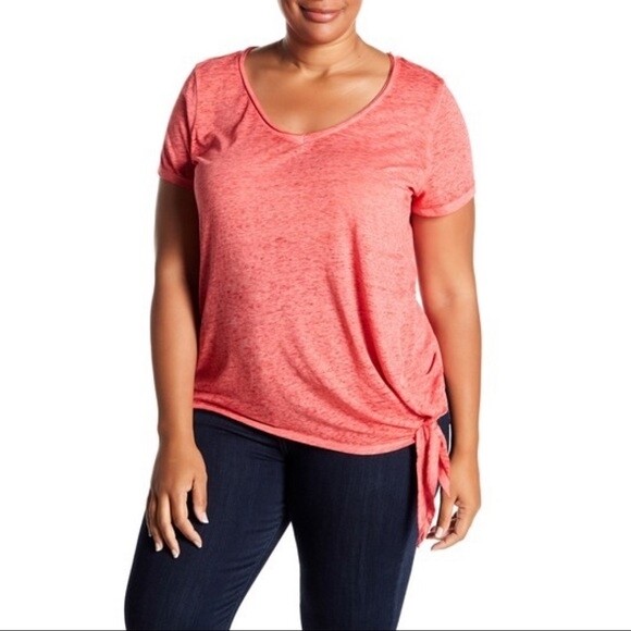 Planet Gold 156496 Women's Plus Size Tie-Front Knit Top Hibiscus Sz. 1X
