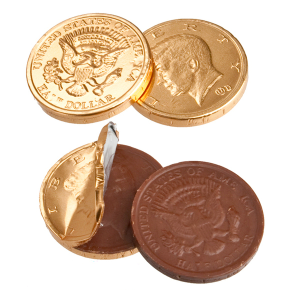 SweetGourmet Gold Foiled Milk Chocolate 50c Coins Candy, 2Lb FREE