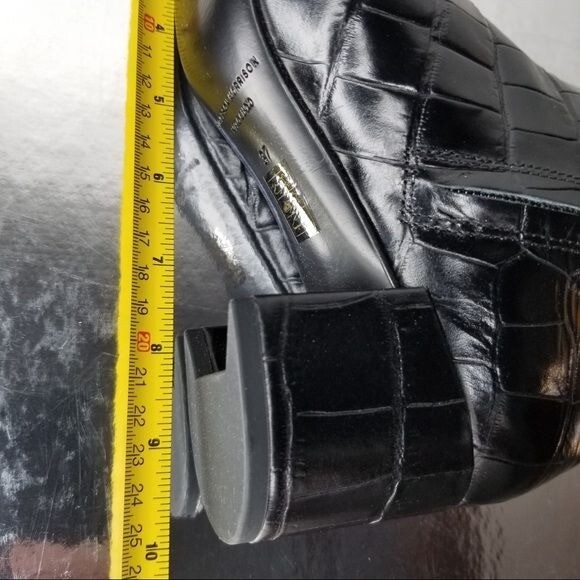 Pre-owned Sigerson Morrison Women's Black Paislee Croc Leath Knee High Boot 37- 0162, 0163