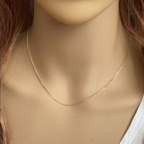 Pre-owned Element Shine/md 14 K Solid Yellow Gold 0.9 Mm Square Wheat Chain Necklace 16"-18" Adjustable