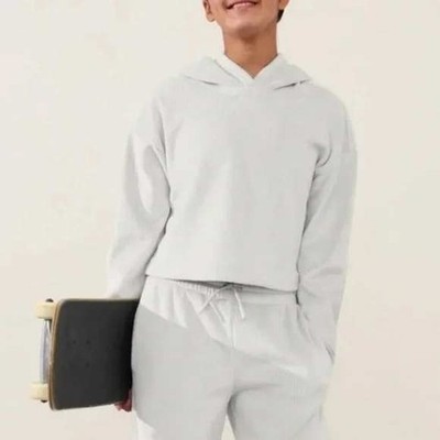 NWT Athleta Girl Double Cozy Karma Rib Hoodie Gray Cropped Sweatshirt XXL 16