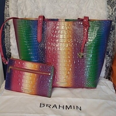 BRAHMIN Melbourne Collection Crocodile-Embossed Brooke Tote Bag Confection Ombre
