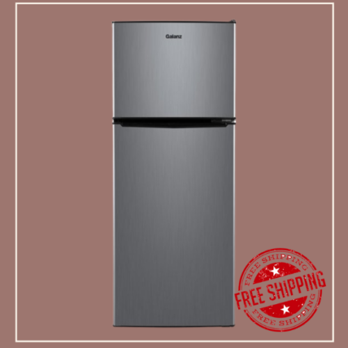 Galanz 4.6. Cu ft Stainless Steel Look, 2-door Estar Compact Fridge with Freezer, Silver