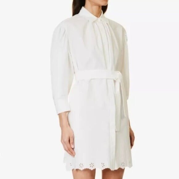 Pre-owned Max Mara Corinto Linen Blend White Button Down Belted Shirt Dress Size L