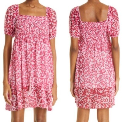 NWT Baum und Pferdgarten Joliet Smocked Mini Dress Pink Size XS Retail $199